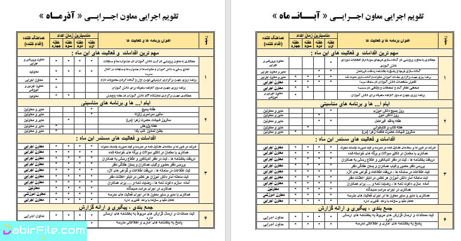 برنامه سالانه معاون اجرایی ابتدایی