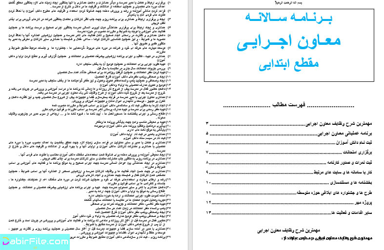 برنامه سالانه معاون اجرایی ابتدایی